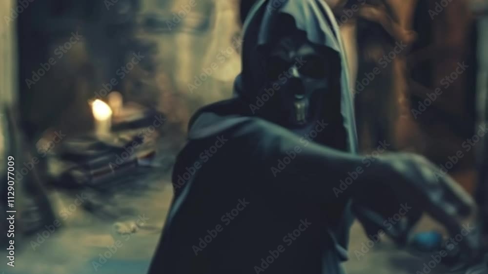 Scary grim reaper with sharp scythe in hell with dramatic background Scary grim reaper with sharp scythe in hell with dramatic background