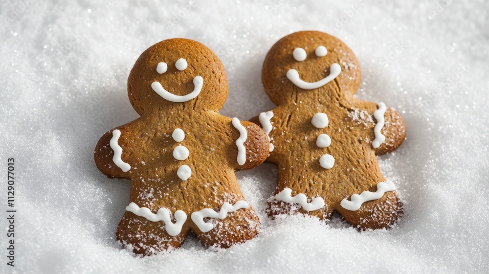 gingerbread on snow background. copy space gingerbread on snow background. copy space