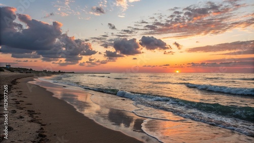 Fototapeta Naklejka Na Ścianę i Meble -  Closeup of waves sand beach and blue summer sea. Panoramic beach landscape.