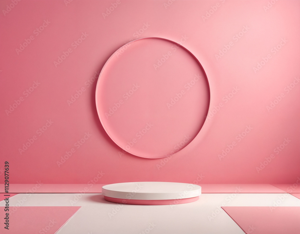 Minimal background, mock up with podium for product display,Abstract white geometry shape background minimalist Valentine's day pink background,Abstract mock up backgroundup 3D rendering. Minimal background, mock up with podium for product display,Abstract white geometry shape background minimalist Valentine's day pink background,Abstract mock up backgroundup 3D rendering.