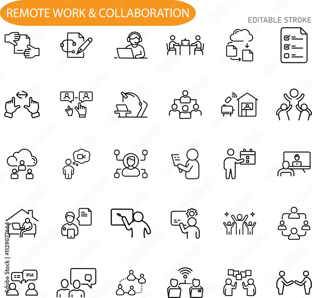 Remote Work Collaboration Icons Teamwork, Communication, Technology, Productivity Remote Work Collaboration Icons Teamwork, Communication, Technology, Productivity