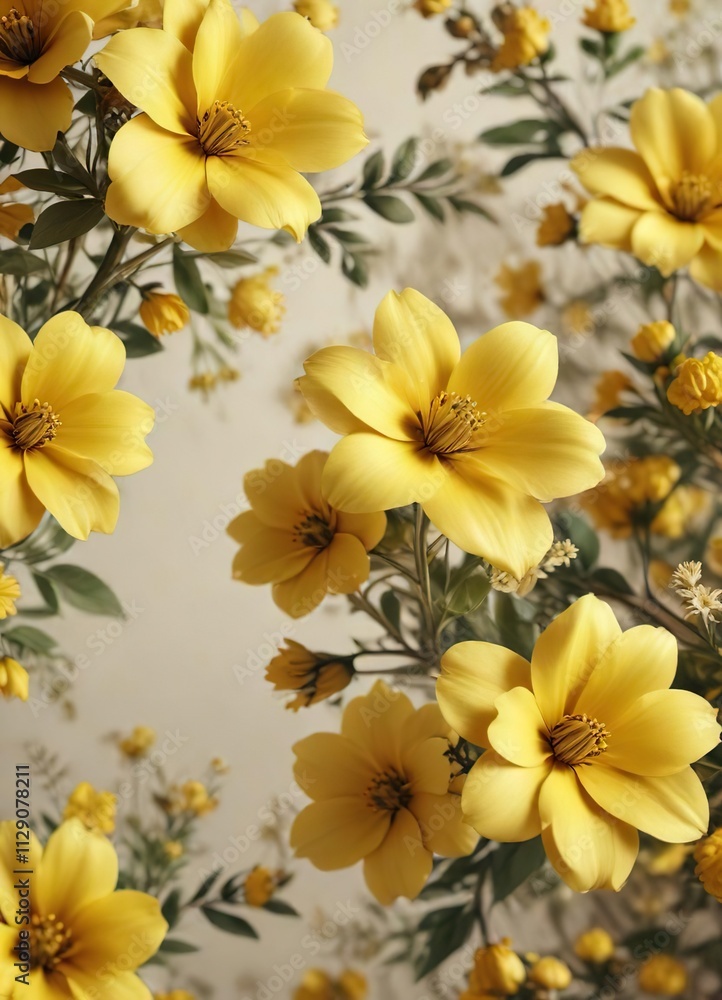 Fototapeta premium Softly focused yellow blooms in an abstract floral pattern, light source, natural beauty