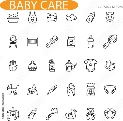 Baby Care Essentials Icons of Newborn Products and Gear