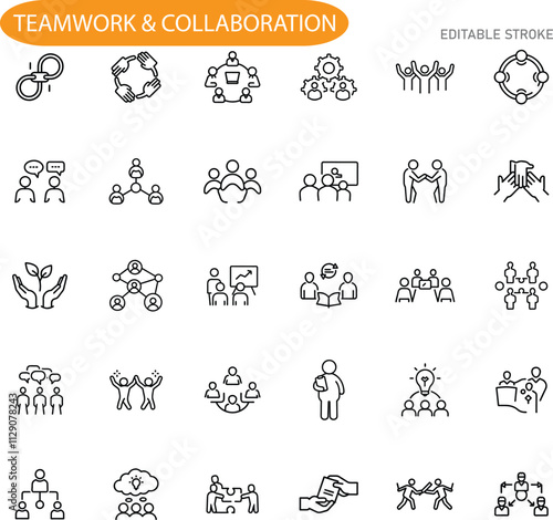 Teamwork Collaboration Icons Partnership, Unity, Synergy, Network, Success
