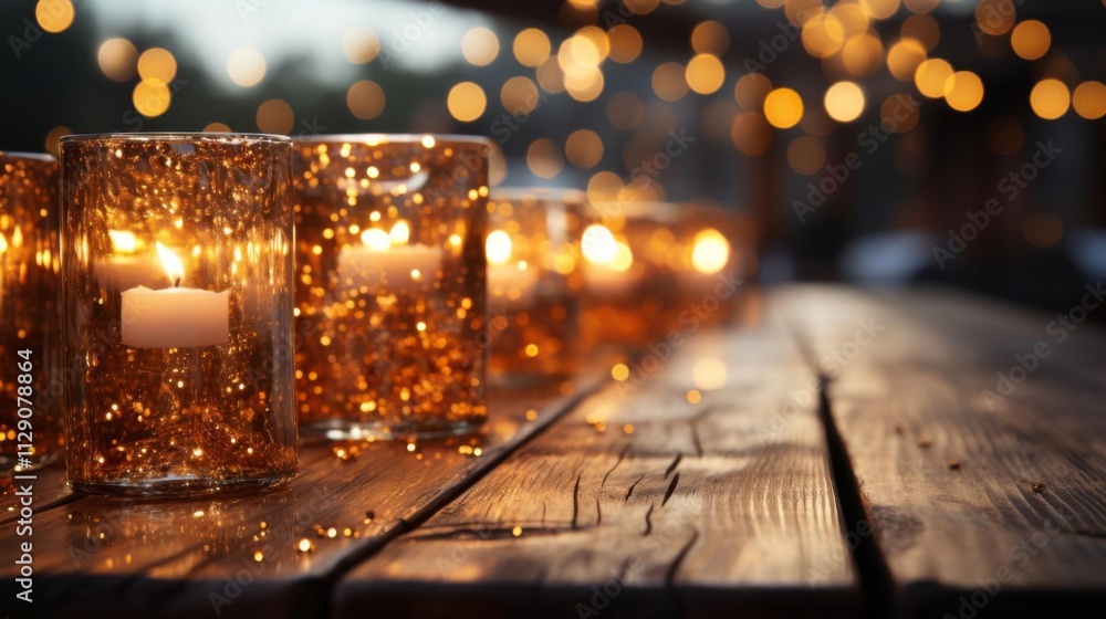 A table with many candles in glass jars A table with many candles in glass jars