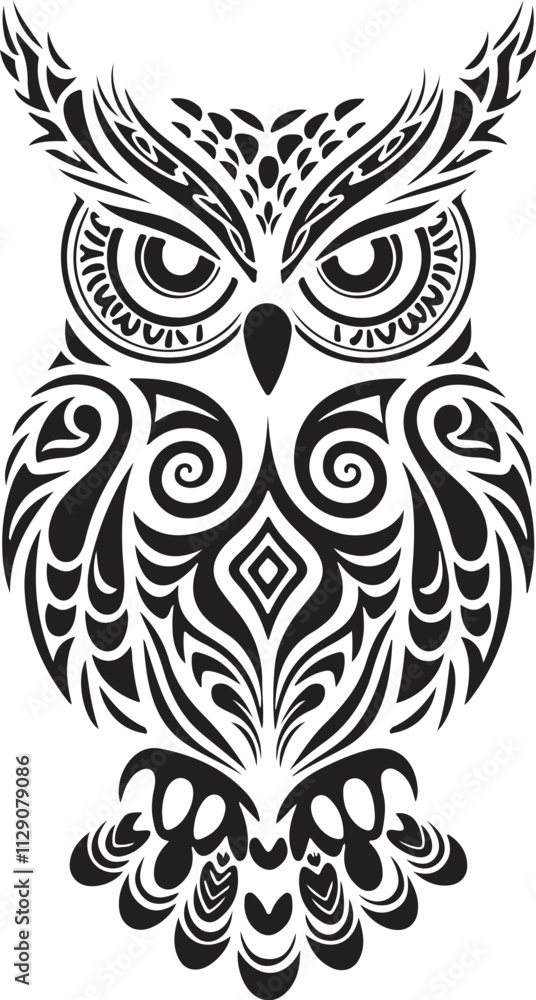 black and white tattoo, Silhouette of Tribal tattoo owl black and white tattoo, Silhouette of Tribal tattoo owl