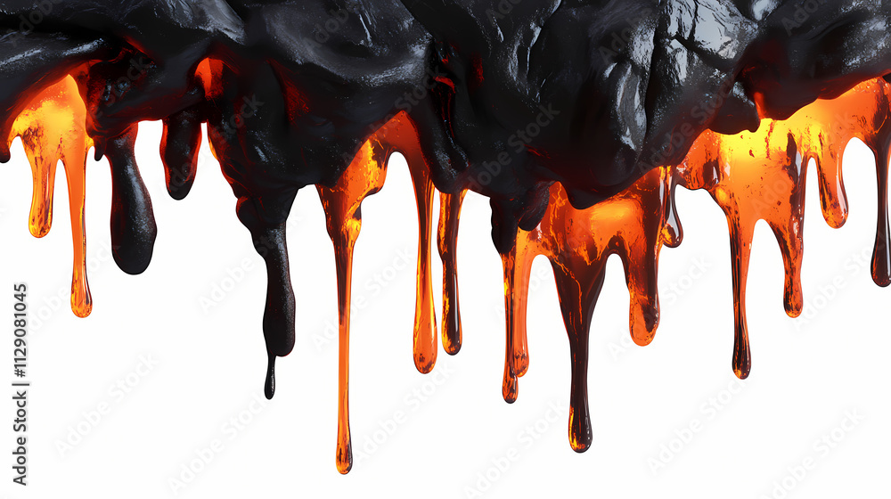 Fototapeta premium Molten lava melted dripping on white background isolated image. Magma. Illustration