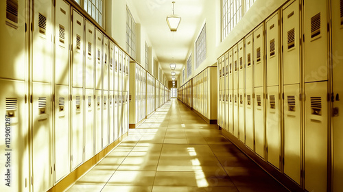 Wallpaper Mural Bright school corridor with sunlight streaming through windows Torontodigital.ca