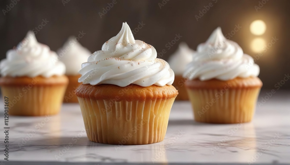 Classic cupcake with a delicate white swirl topping , frosted treat, pastry art Classic cupcake with a delicate white swirl topping , frosted treat, pastry art