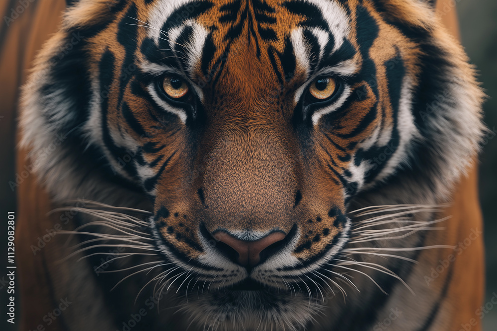 Fototapeta premium Majestic tiger displays powerful gaze in natural habitat during daylight hours