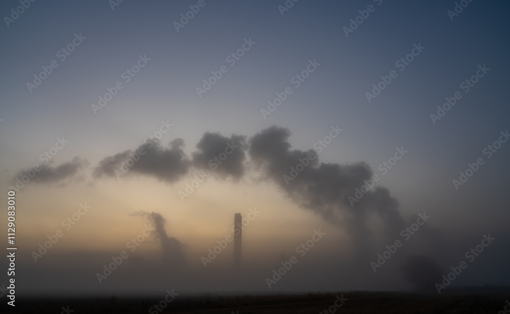 Power station in misty weather Power station in misty weather