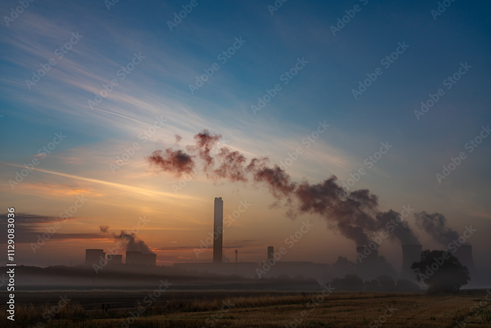 Power station in sunrise colours Power station in sunrise colours