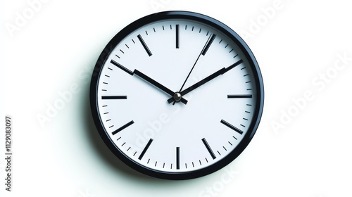Wallpaper Mural Classic Round Wall Clock: A minimalist design, simple yet elegant, showcasing a classic round wall clock with black hands and numerals against a clean white background. Perfect for home decor. Torontodigital.ca