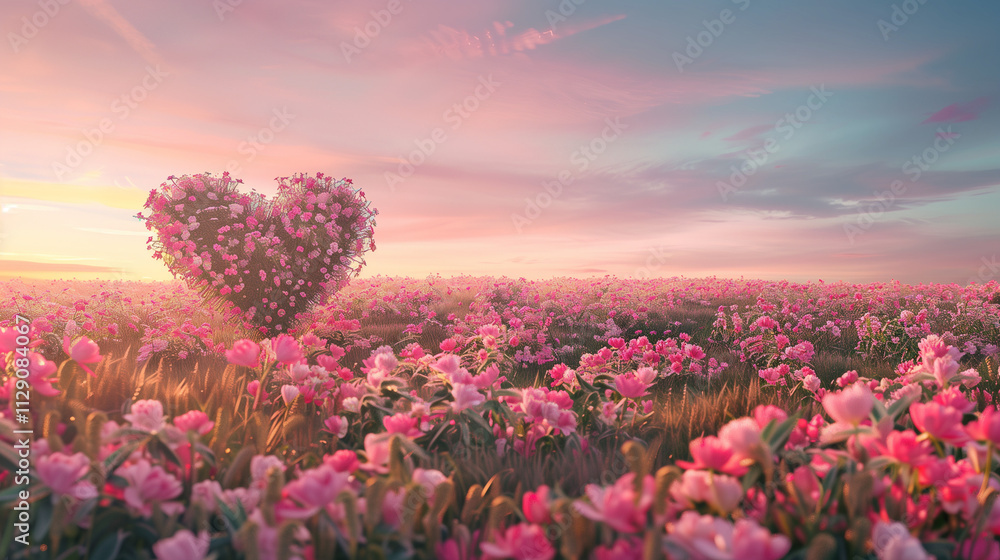 Fototapeta premium field of flowers shaped like a heart