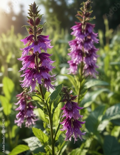 Close-up of purple Comfrey symphytum grandiflorum plant in bloom on sunny day,  nature,  sunny day