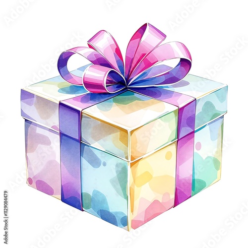 Watercolor gift box illustration on white background