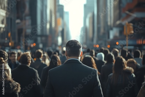 Man Walking in a Busy City Crowd