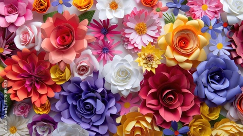 Vibrant colorful paper flowers background.