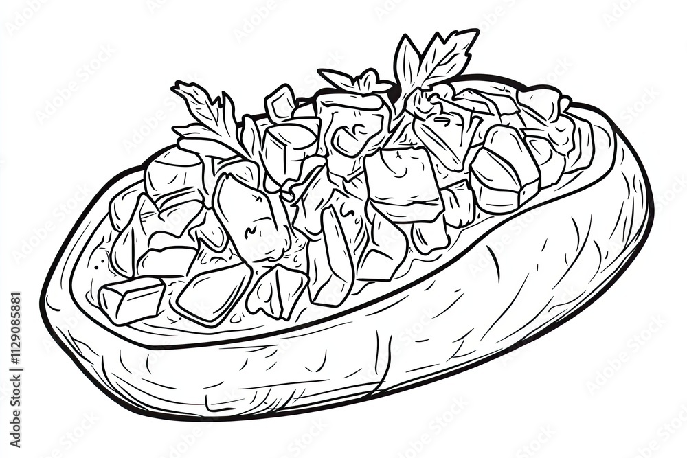 Line Art Drawing Of A Stuffed Baked Potato With Toppings Line Art Drawing Of A Stuffed Baked Potato With Toppings