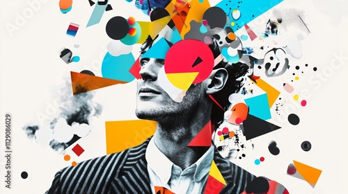 Abstract Portrait: A Man's Face with Geometric Shapes and Colorful Design Elements in a Modern and Contemporary Art Style