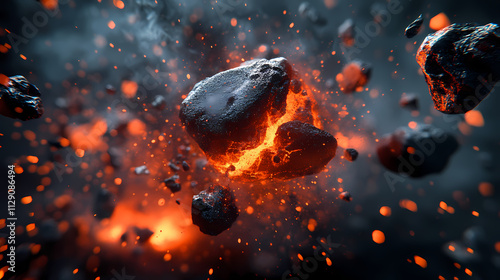 Hyper detailed 3d render of magma and lava particles and rare stones for background or wallpaper. Magma. Illustration photo