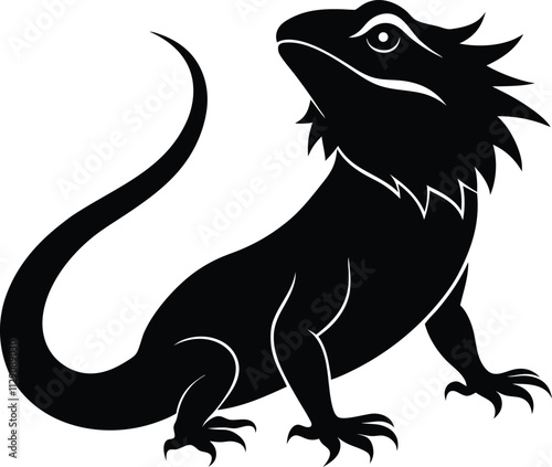 Bearded Dragon Silhouette Vector Illustration on White Background