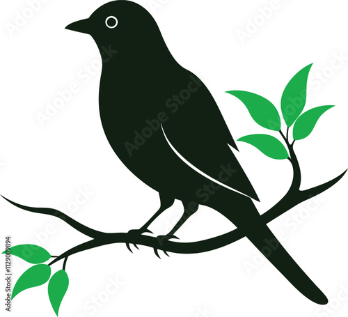 Adorable Bird on Tree Branch Vector Illustration Design photo