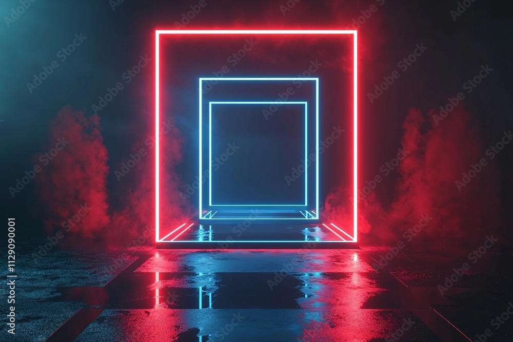 Red Blue Neon Lights Glowing Frame Futuristic Sci Fi Stage Smoke Effect Abstract Background Red Blue Neon Lights Glowing Frame Futuristic Sci Fi Stage Smoke Effect Abstract Background
