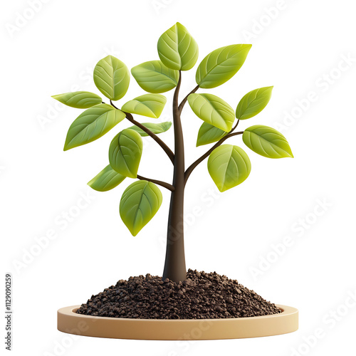 Wallpaper Mural Cartoon-style 3D icon of a green tree sapling in soil on white background Torontodigital.ca