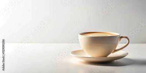 Wallpaper Mural A ceramic cup with a light brown exterior and a saucer filled with a steaming cup of coffee with a patterned surface on top Torontodigital.ca