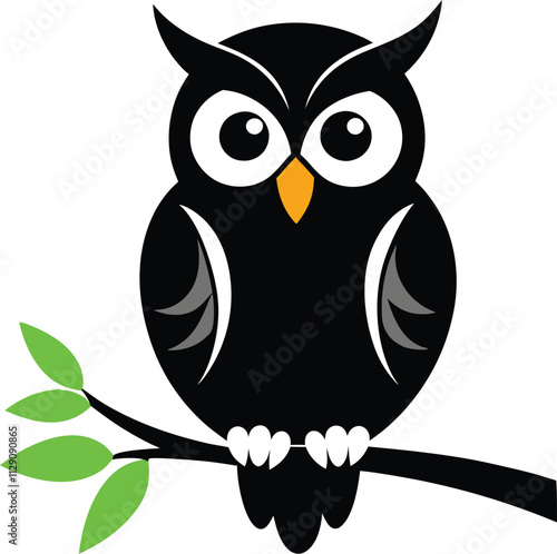 Detailed Owl on Tree Branch Vector Illustration Logo photo