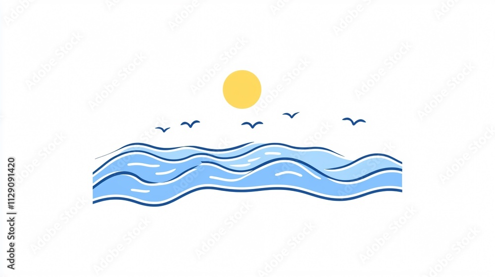 Blue Water Wave Line Icon in the Sea - 2D Illustration for Graphic Design Projects Blue Water Wave Line Icon in the Sea - 2D Illustration for Graphic Design Projects