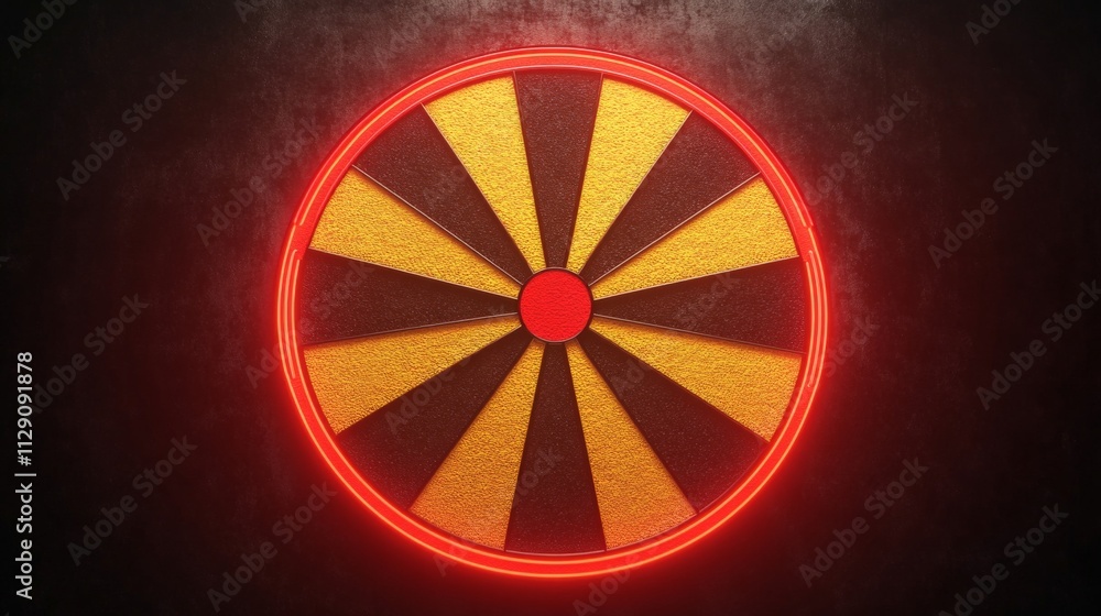 Mystic Wheel of Fortune: Glowing red neon circle with gold and black segments, creating a mystical and atmospheric image perfect for game design, fantasy, or fortune telling themes. Mystic Wheel of Fortune: Glowing red neon circle with gold and black segments, creating a mystical and atmospheric image perfect for game design, fantasy, or fortune telling themes.