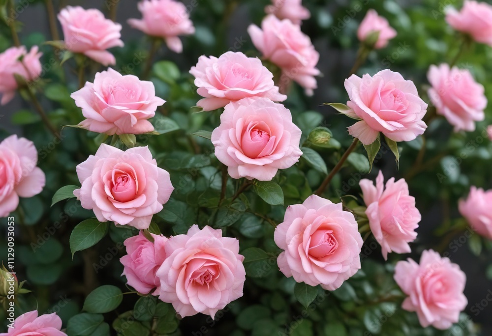 Delicate pink rose petals unfurl from a small stem in the garden , nature, color Delicate pink rose petals unfurl from a small stem in the garden , nature, color