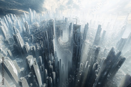 A futuristic big city with many high skyscrapers.