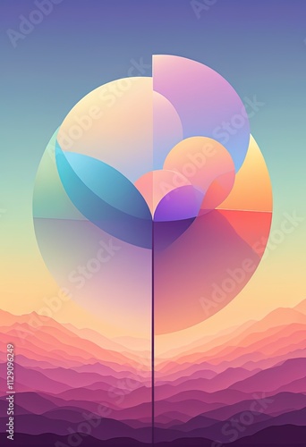 Abstract geometric landscape with gradient colors.