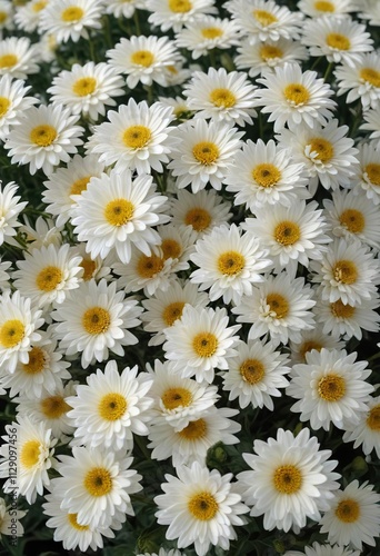 Dense cluster of white chrysanthemum buds against black , monochrome, peaceful