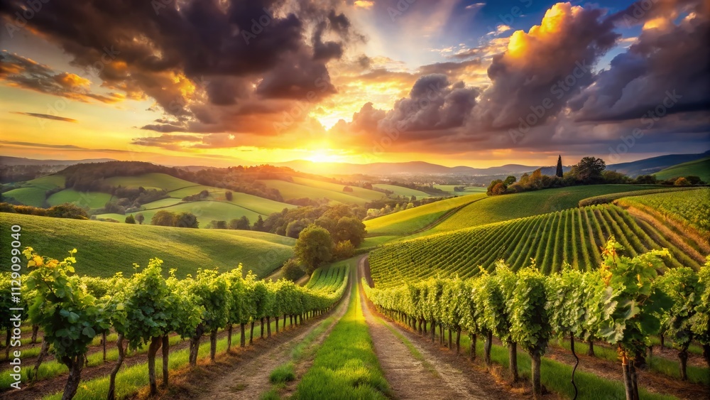 Scenic Vineyard Landscape with Rows of Grapevines in the Foreground and Majestic Hills in the Background, Perfect for Wine Lovers and Nature Enthusiasts Scenic Vineyard Landscape with Rows of Grapevines in the Foreground and Majestic Hills in the Background, Perfect for Wine Lovers and Nature Enthusiasts