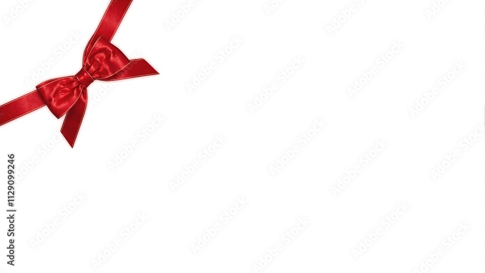 Festive red ribbon and bow on white backdrop ideal for holiday messages Festive red ribbon and bow on white backdrop ideal for holiday messages