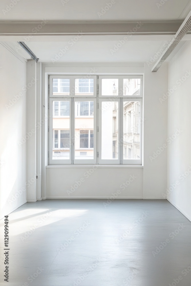 Fototapeta premium Empty Room with Large Windows, Modern Minimalist Interior