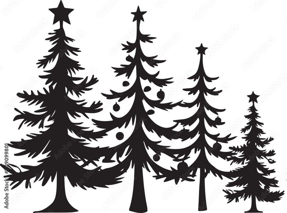 Obraz premium Pine Tree Vector Illustration Evergreen Forest Line Art Design