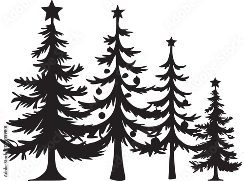 Pine Tree Vector Illustration Evergreen Forest Line Art Design