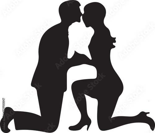 Print Romantic couple Love proposal concepts Vectors Silhouettes