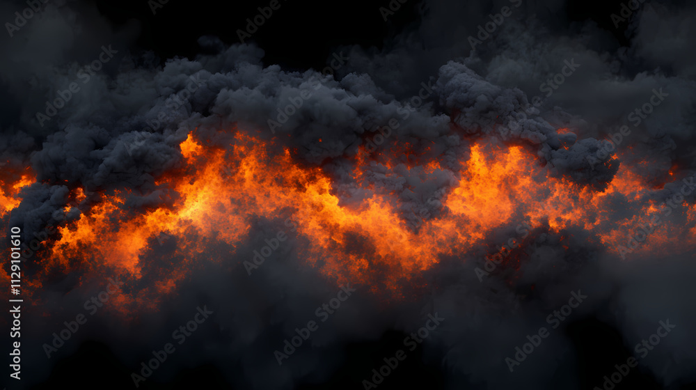 Generative ai image of erupting volcano emitting hot orange lava and ash clouds covering dark sky. Magma. Illustration Generative ai image of erupting volcano emitting hot orange lava and ash clouds covering dark sky. Magma. Illustration