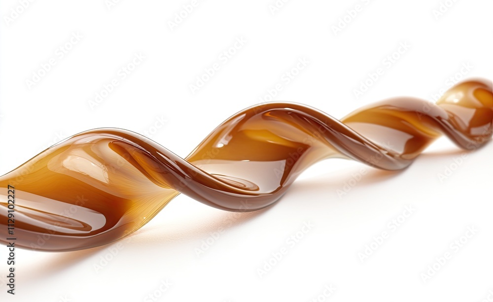 A photorealistic image of a wavy line of liquid chocolate isolated on a white background, high-resolution photography A photorealistic image of a wavy line of liquid chocolate isolated on a white background, high-resolution photography