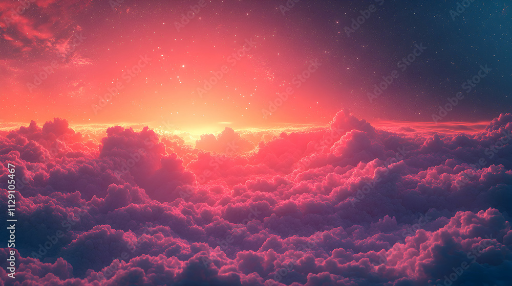 Fototapeta premium Pink Cloudscape Above a Starry Sunset Sky