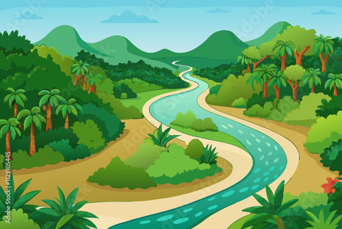 Winding river cutting through a dense jungle 