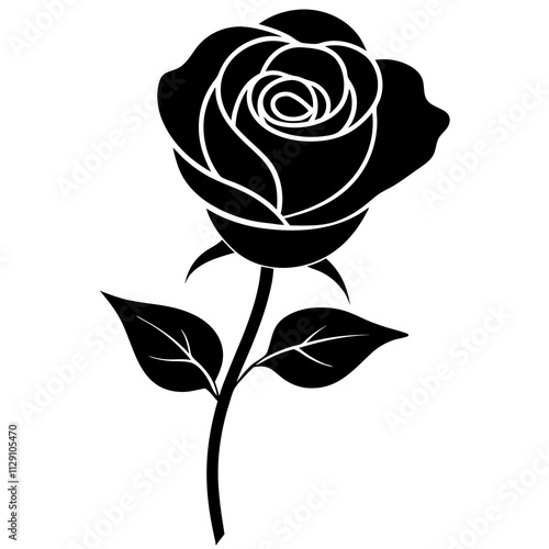 Romantic Single Rose Silhouette Design for Wedding and Valentine Themes