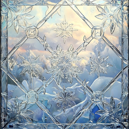 Intricate Frost Patterns on Glass Window,Frozen Winter Abstract Art Design