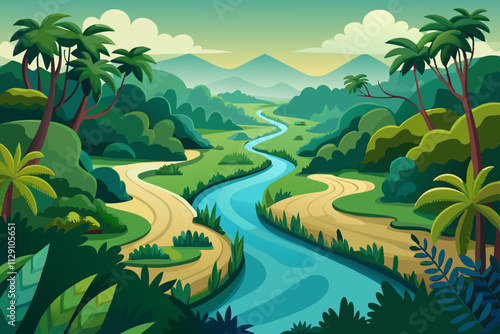 tropical landscape with palm trees and water